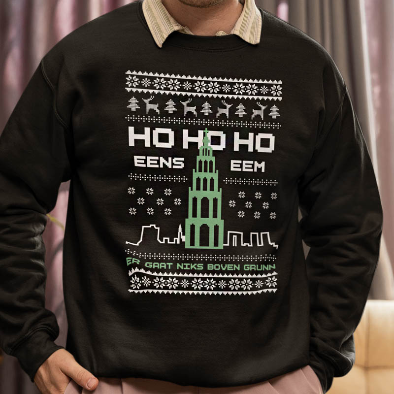 Foute Kerst Trui Zwart Man Ho Ho Ho Eens Eem