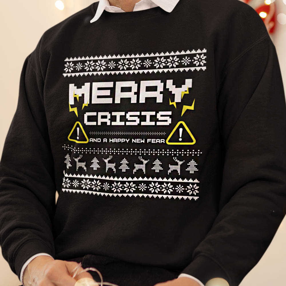 Foute Kerst Trui Zwart Merry Crisis And A Happy New Fear