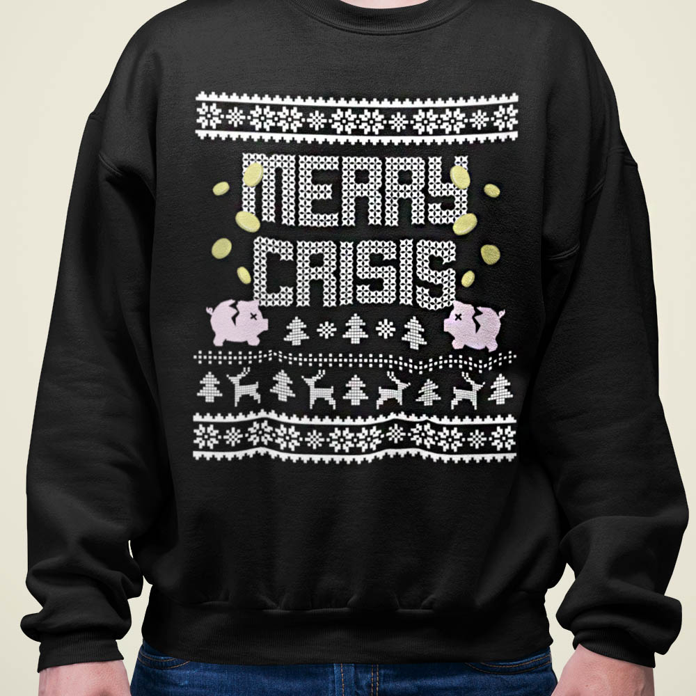 Foute Kerst Trui Zwart Merry Crisis Piggybank