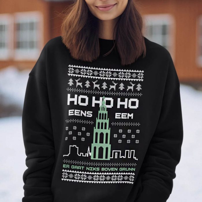 Foute Kerst Trui Zwart Vrouw Ho Ho Ho Eens Eem