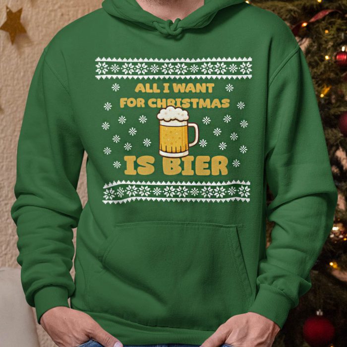 Foute Kerst Hoodie Groen All I Want For Christmas Is Beer
