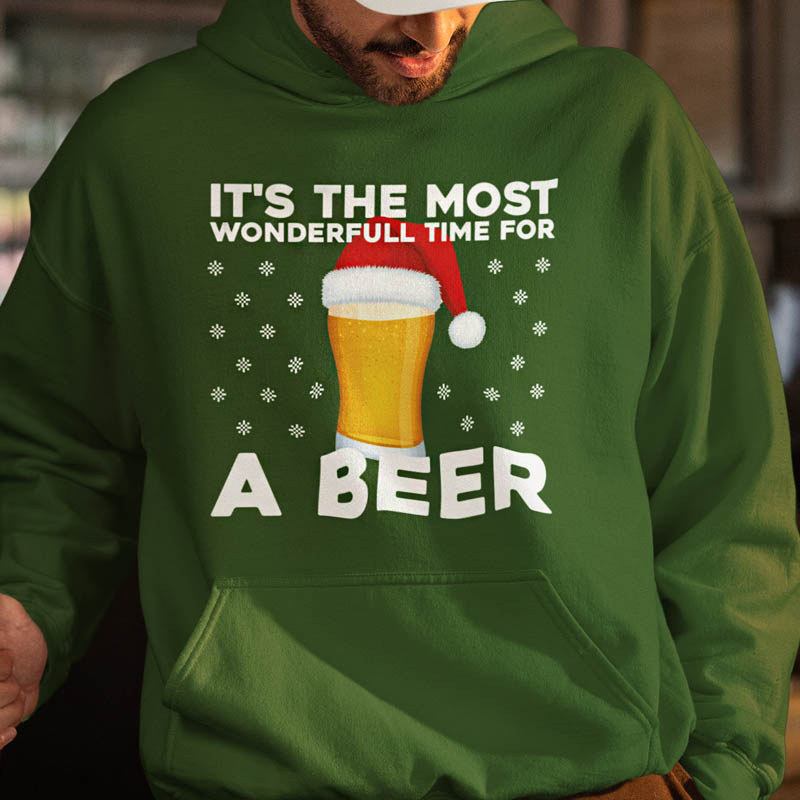 Foute Kerst Hoodie Groen It's The Most Wonderfull Time For A Beer