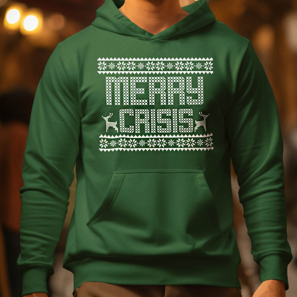 Foute Kerst Hoodie Groen Merry Crisis