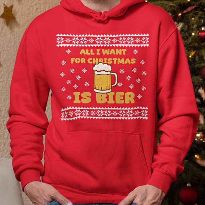 Foute Kerst Hoodie Rood All I Want For Christmas Is Beer