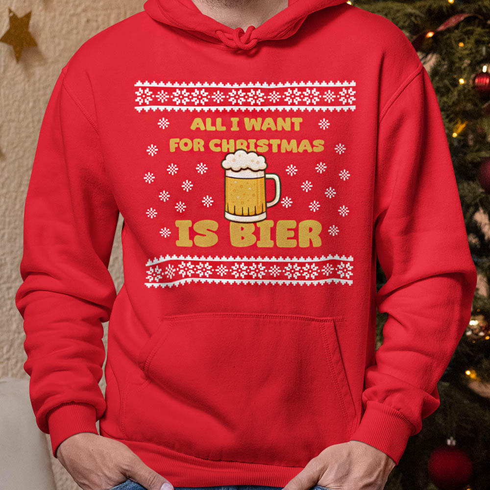 Foute Kerst Hoodie Rood All I Want For Christmas Is Beer