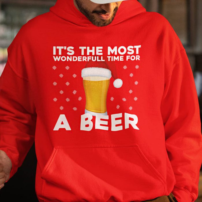 Foute Kerst Hoodie Rood It's The Most Wonderfull Time For A Beer