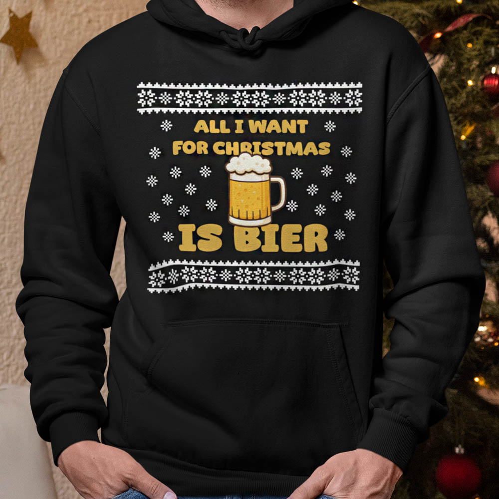 Foute Kerst Hoodie Zwart All I Want For Christmas Is Beer