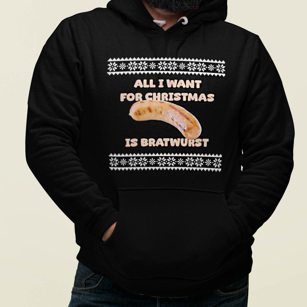Foute Kerst Hoodie Zwart All I Want For Christmas Is Bratwurst