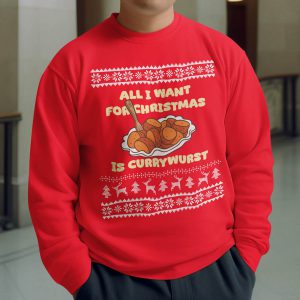 Foute Kerst Sweater Rood All I Want For Christmas Is Currywurst
