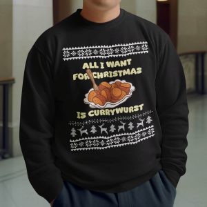 Foute Kerst Sweater Zwart All I Want For Christmas Is Currywurst