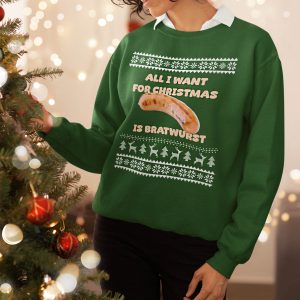 Foute Kerst Trui Dames Groen All I Want For Christmas Is Bratwurst
