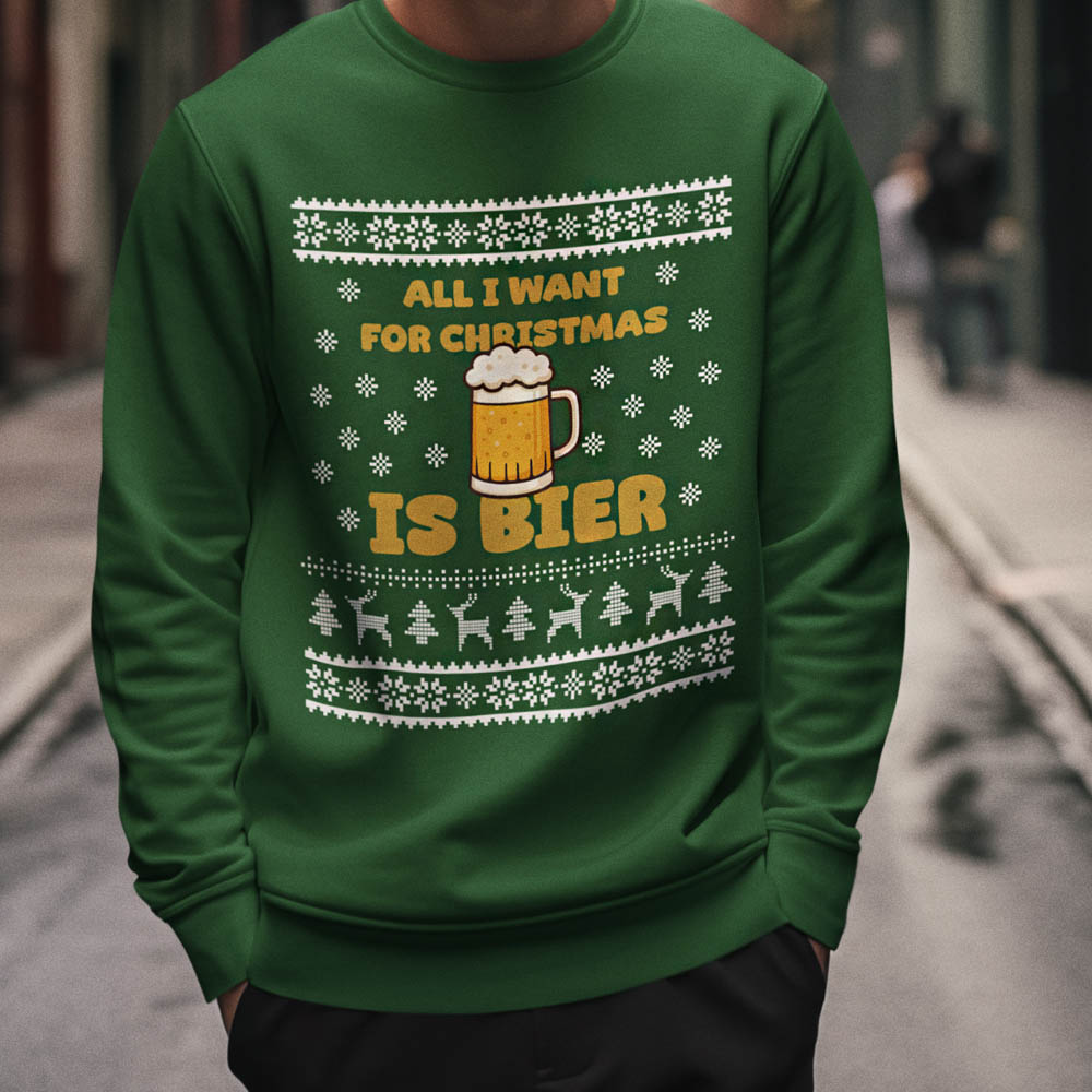 Foute Kerst Trui Groen All I Want For Christmas Is Beer