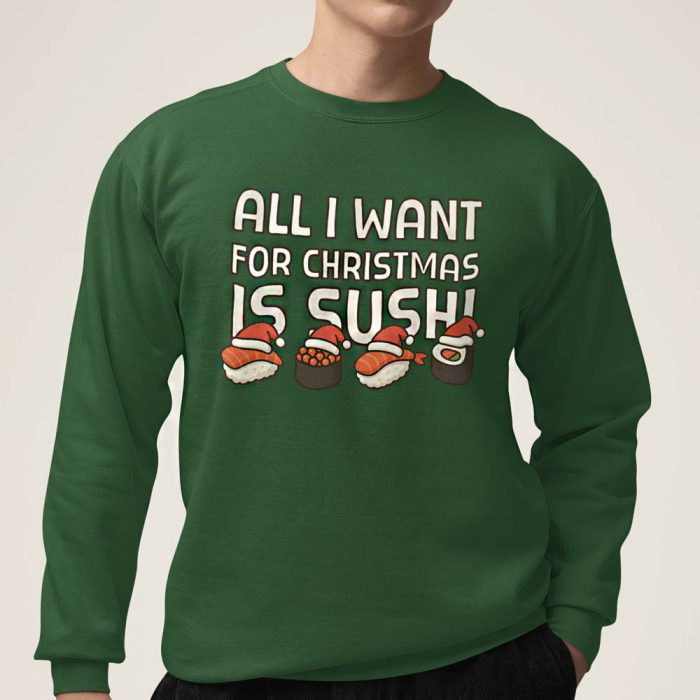 Foute Kerst Trui Groen All I Want For Christmas Is Sushi