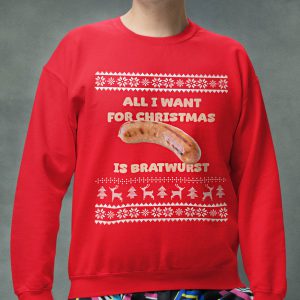 Foute Kerst Trui Rood All I Want For Chrisrtmas Is Bratwurst