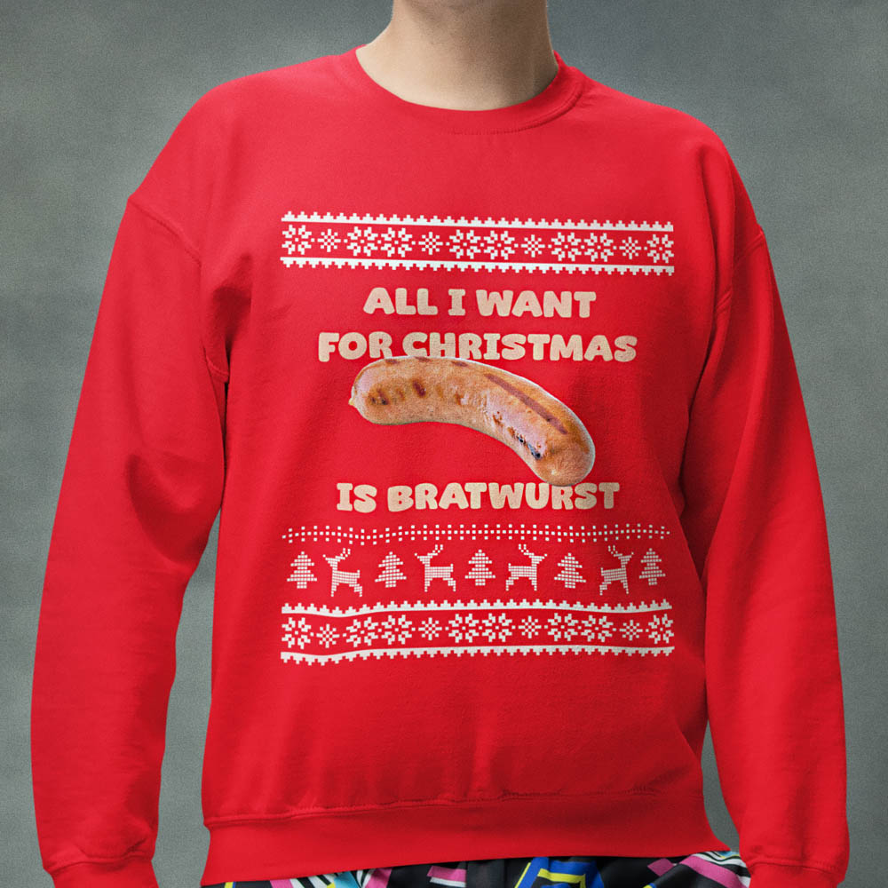 Foute Kerst Trui Rood All I Want For Chrisrtmas Is Bratwurst