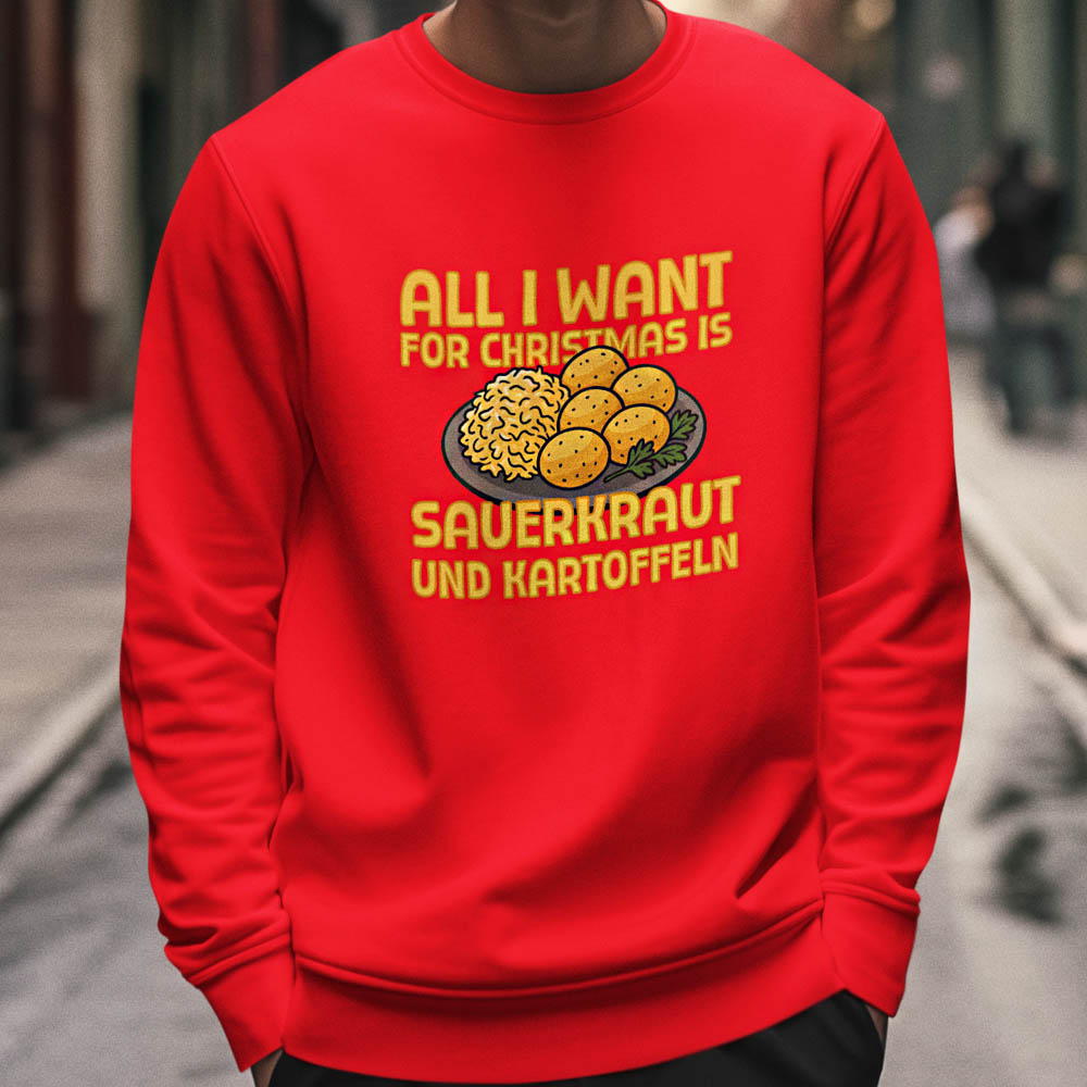 Foute Kerst Trui Rood All I Want For Christmas Is Sauerkraut Und Kartoffeln