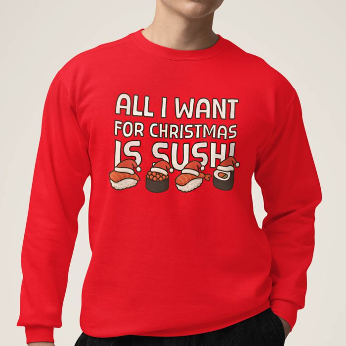 Foute Kerst Trui Rood All I Want For Christmas Is Sushi