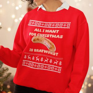 Foute Kerst Trui Rood Dames All I Want For Christmas Is Bratwurst