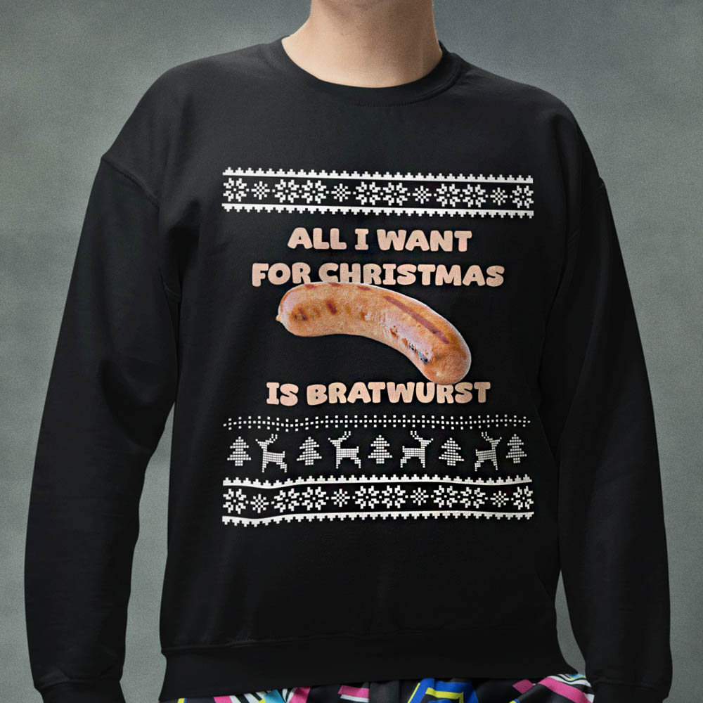 Foute Kerst Trui Zwart All I Want For Christmas Is Bratwurst