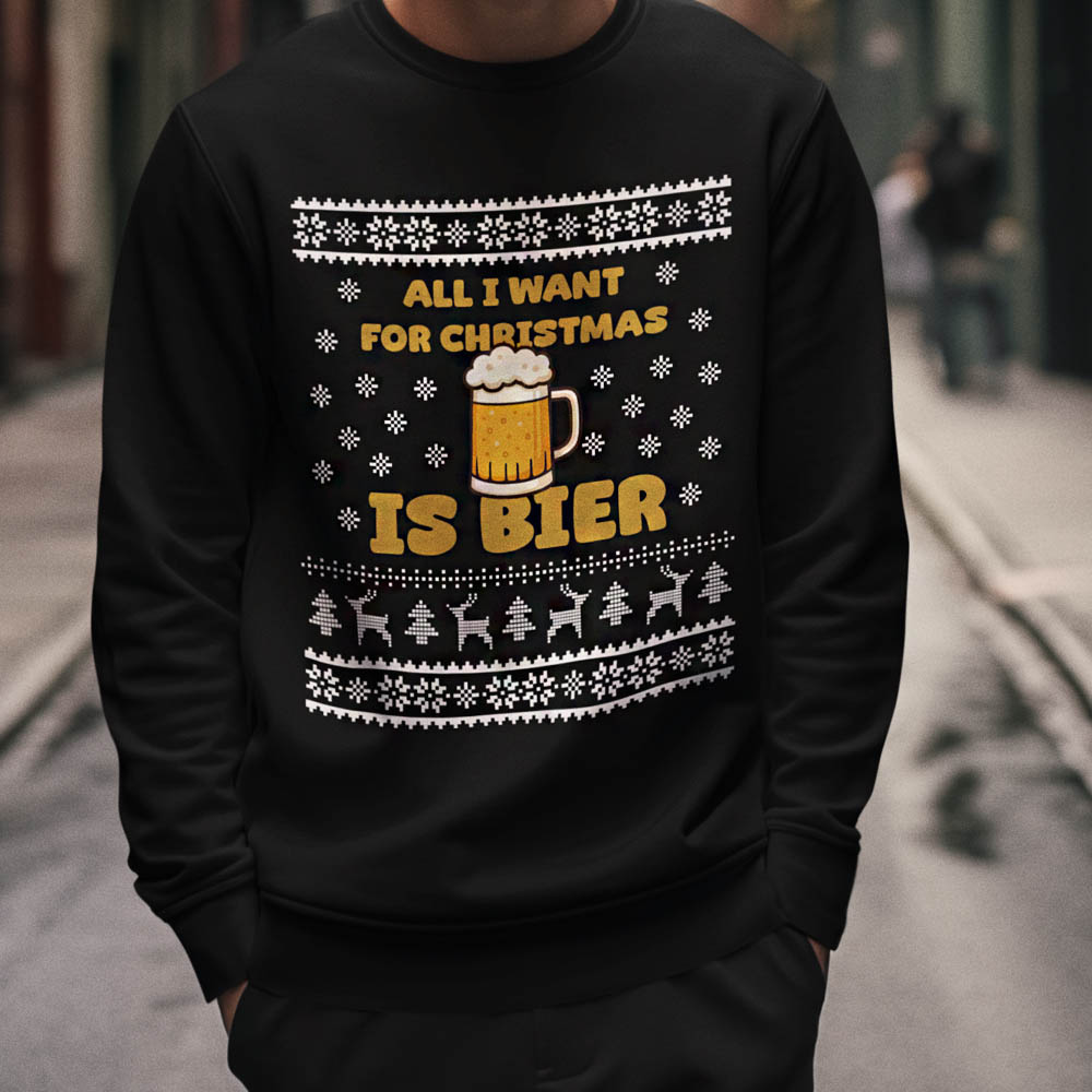 Foute Kerst Trui Zwart All I Want For Christmas Is Beer