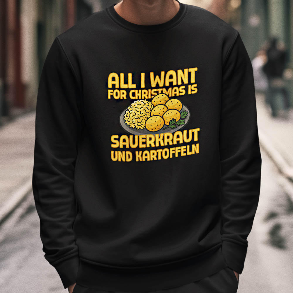 Foute Kerst Trui Zwart All I Want For Christmas Is Sauerkraut Und Kartoffeln
