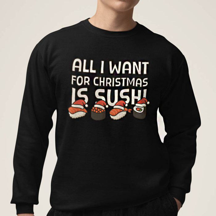 Foute Kerst Trui Zwart All I Want For Christmas Is Sushi
