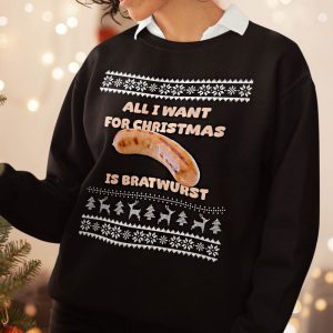 Foute Kerst Trui Zwart Dames All I Want For Christmas Is Bratwurst