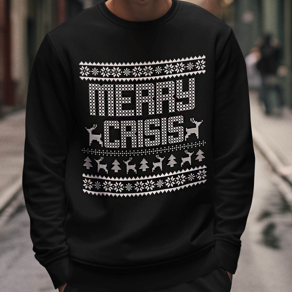 Foute Kerst Trui Zwart Merry Crisis
