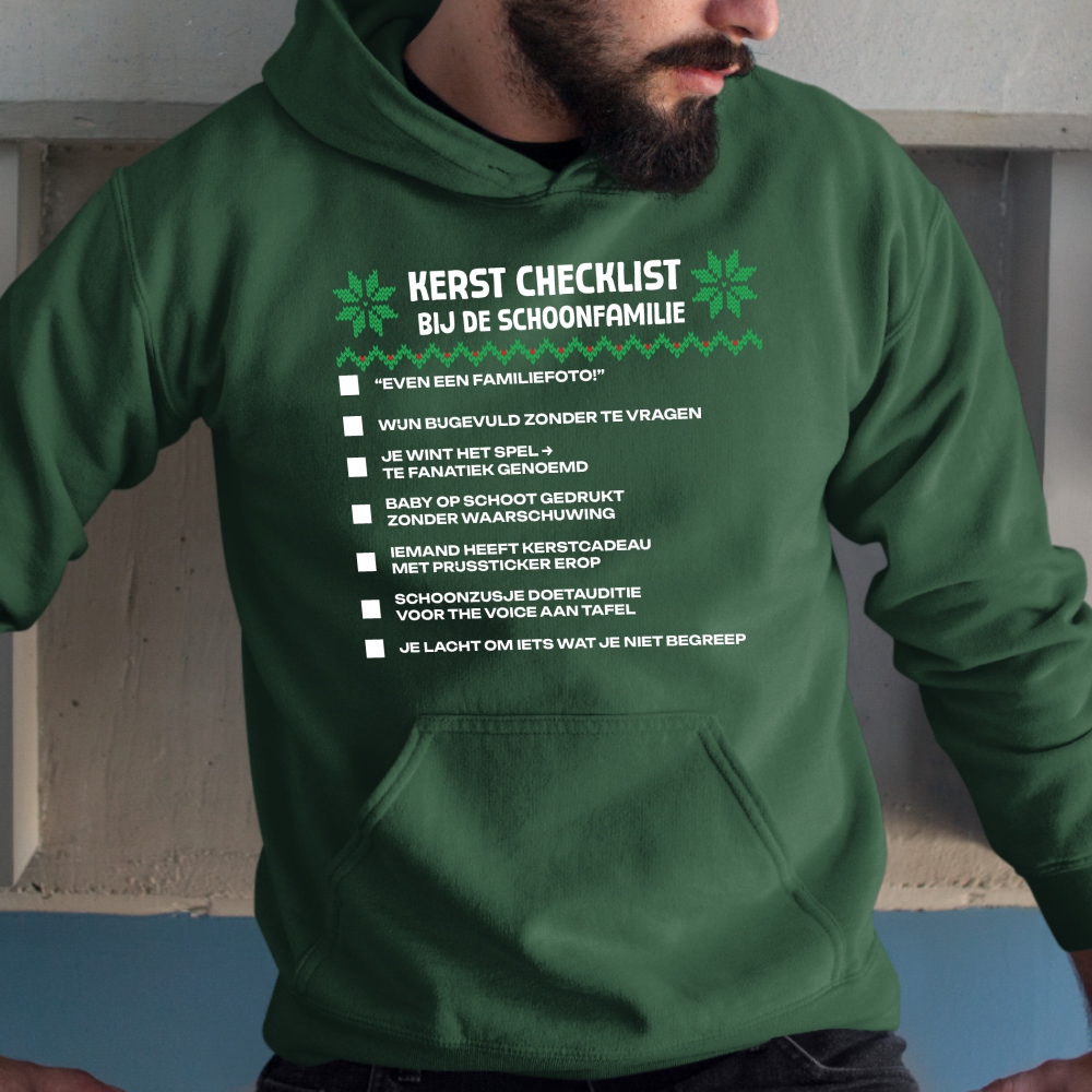 Hoodie Groen Bij de Schoonfamilie Checklist V2