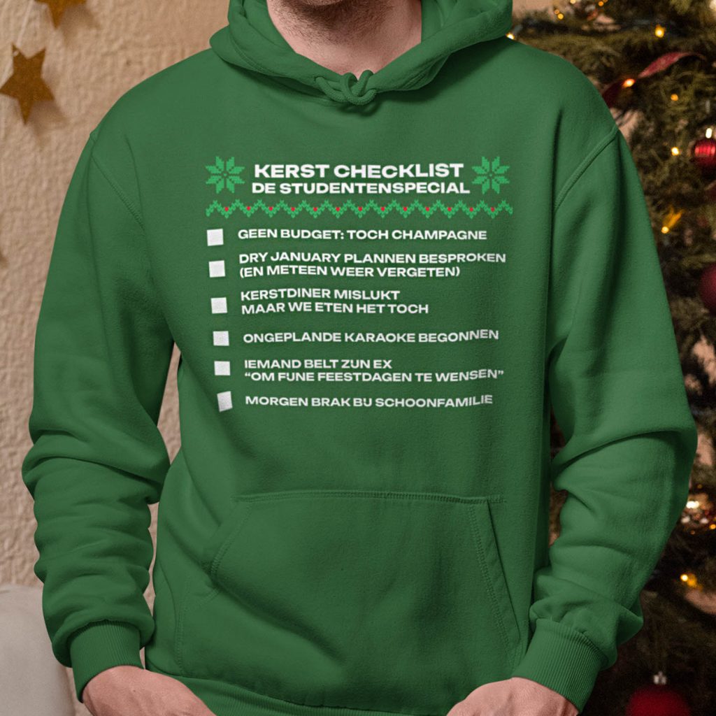 Kerst Hoodie Groen Checklist De Studentenspecial