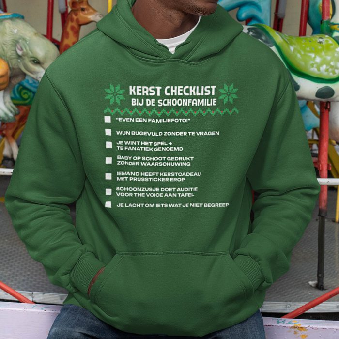 Kerst Hoodie Groen Checklist Schoonfamilie