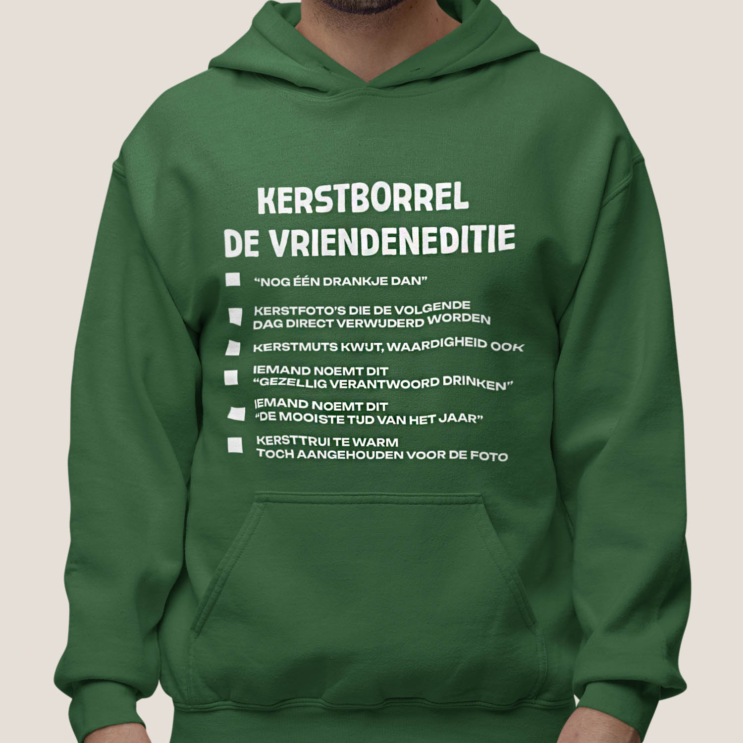 Kerst Hoodie Groen Kerstborrel - vriendeneditie