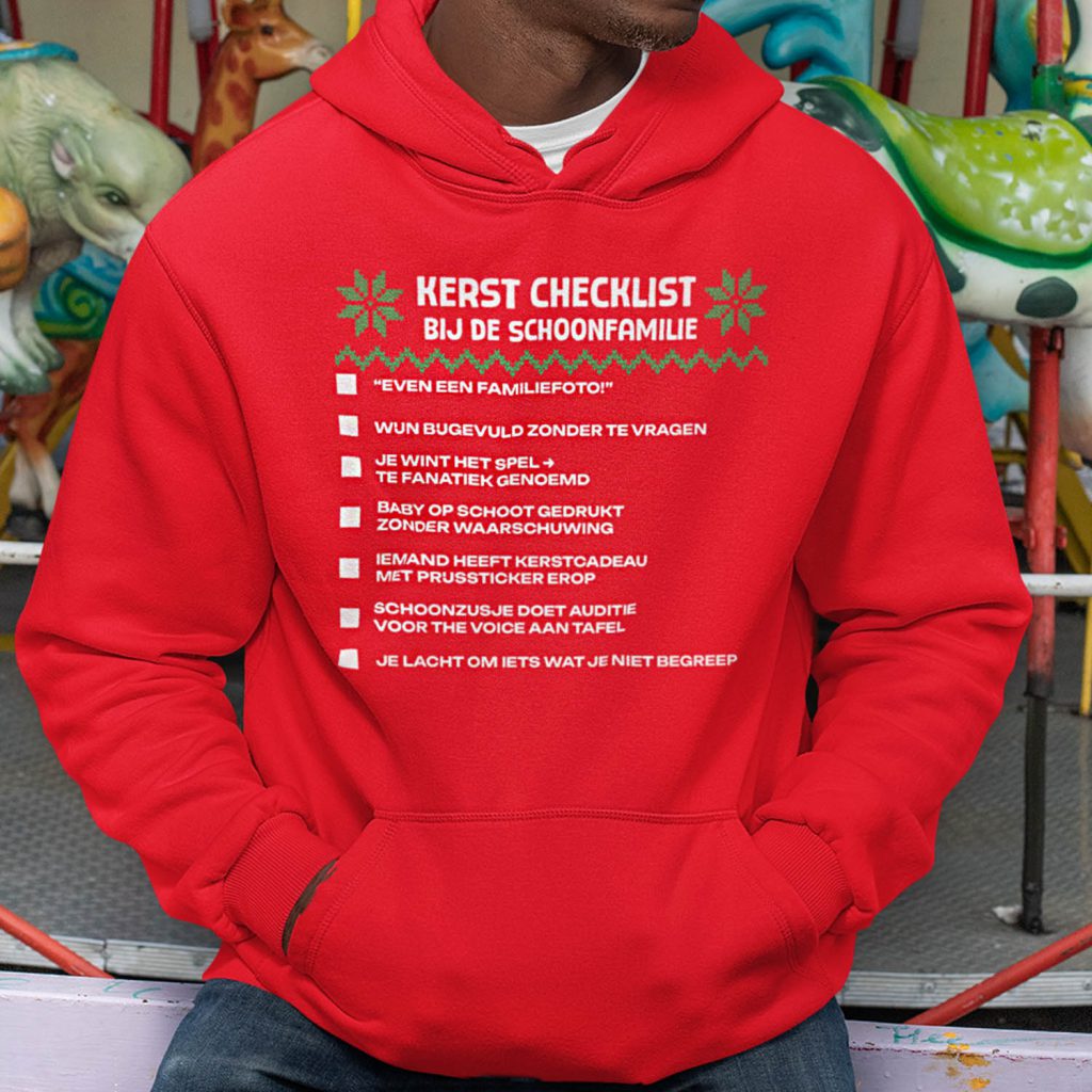 Kerst Hoodie Rood Checklist Schoonfamilie