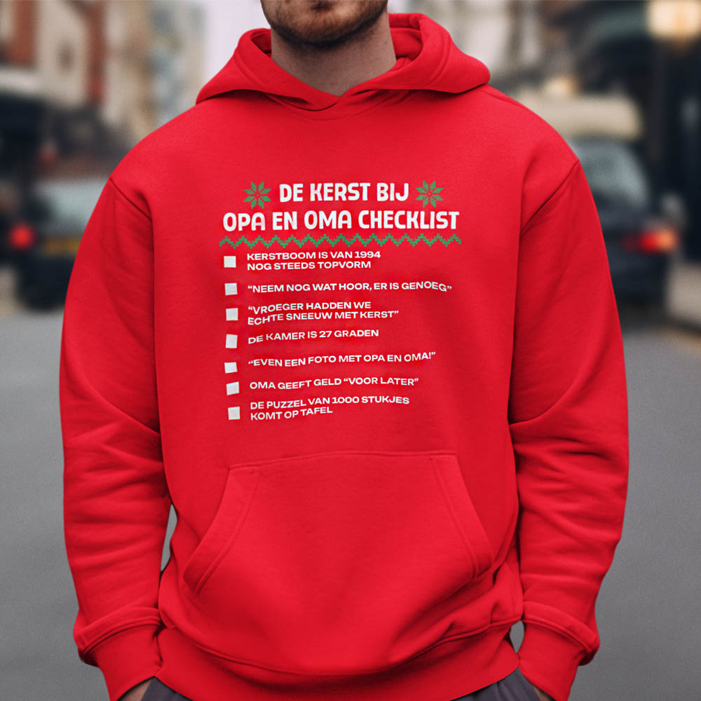 Kerst Hoodie Rood Kerstchecklist Opa en Oma