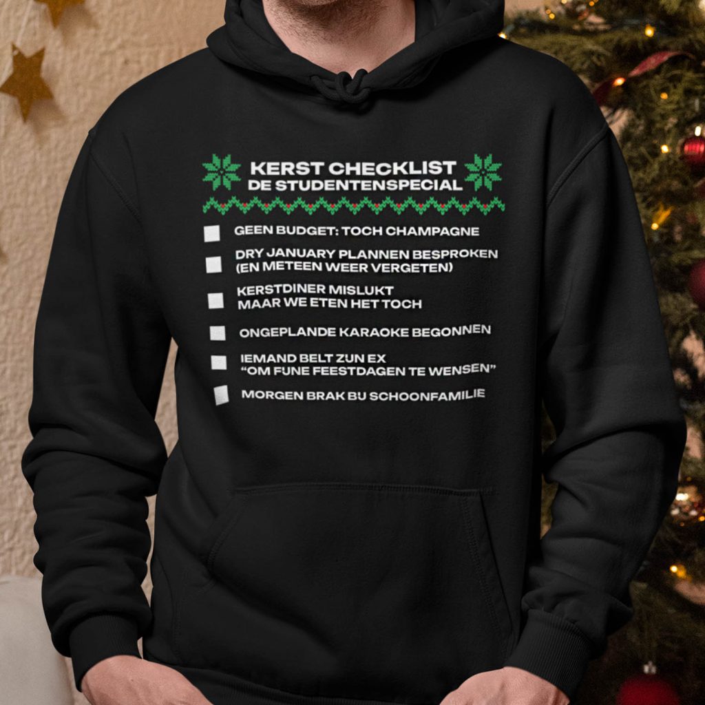 Kerst Hoodie Zwart Checklist De Studentenspecial