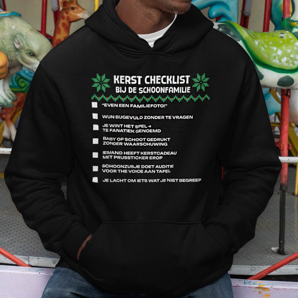 Kerst Hoodie Zwart Checklist Schoonfamilie
