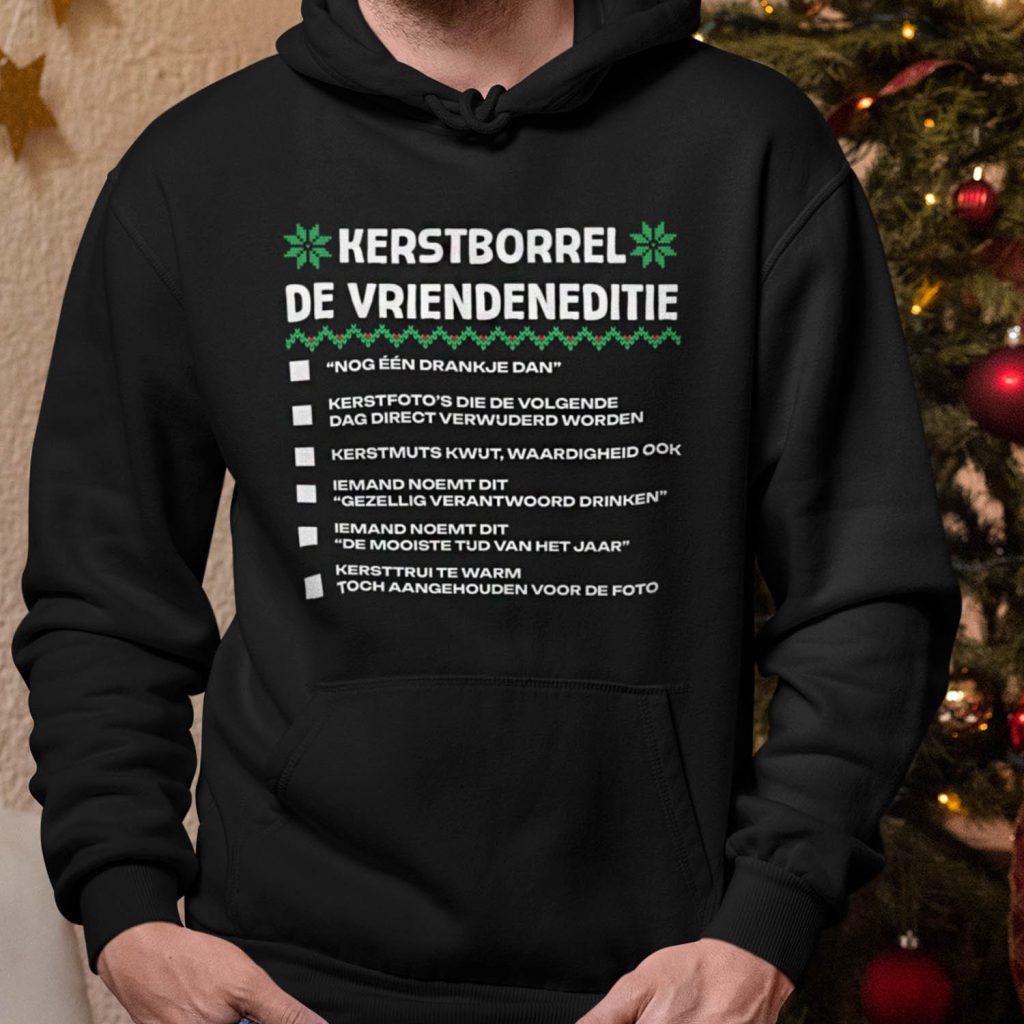Kerst Hoodie Zwart Kerstborrel checklist