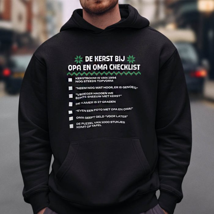 Kerst Hoodie Zwart Kerstchecklist Opa en Oma
