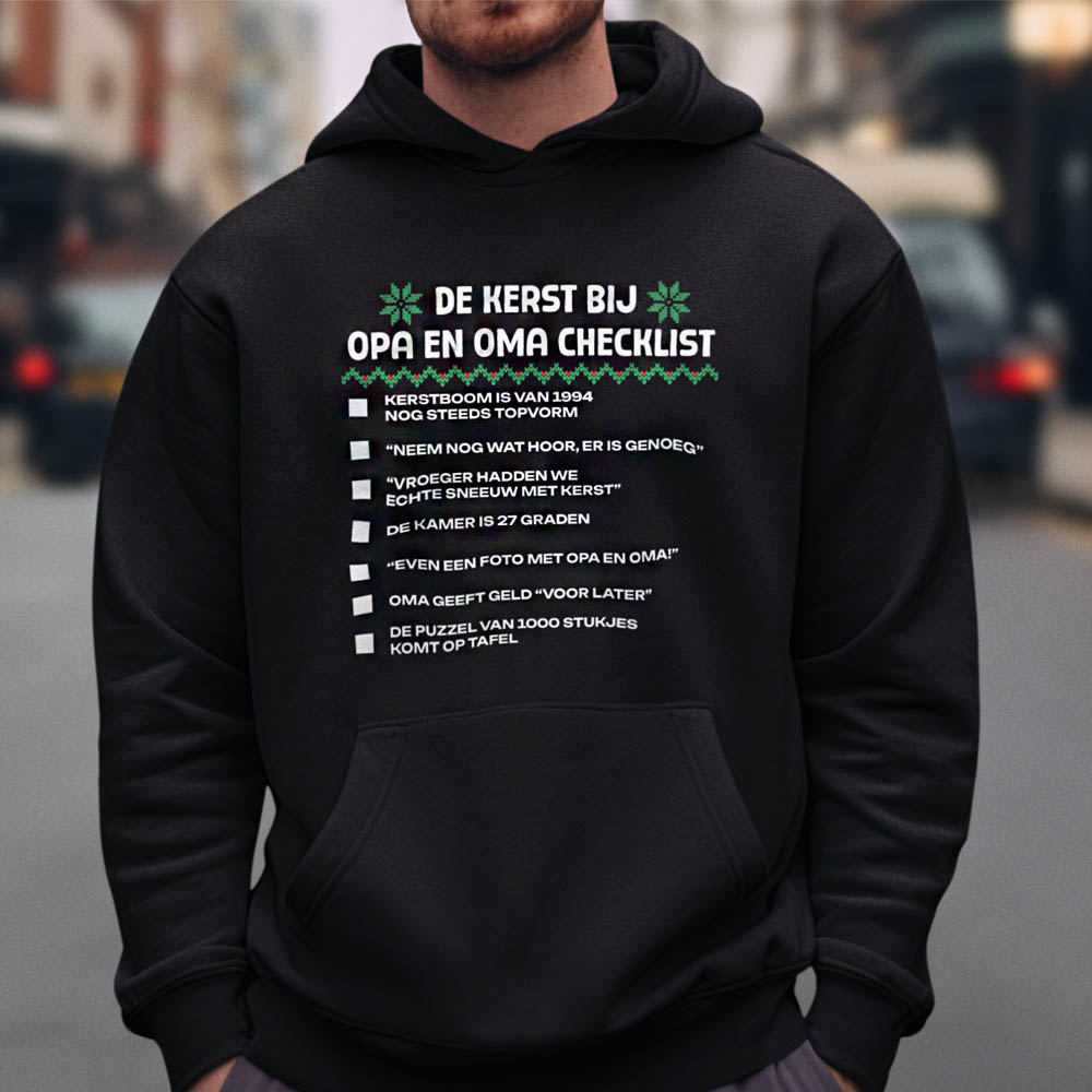 Kerst Hoodie Zwart Kerstchecklist Opa en Oma