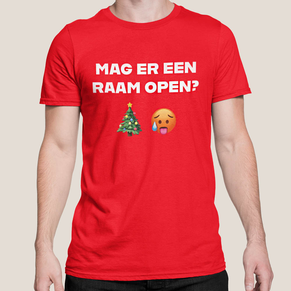 Kerst T-Shirt Rood Mag Er Een Raam Open