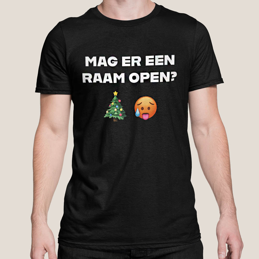 Kerst T-Shirt Zwart Mag Er Een Raam Open