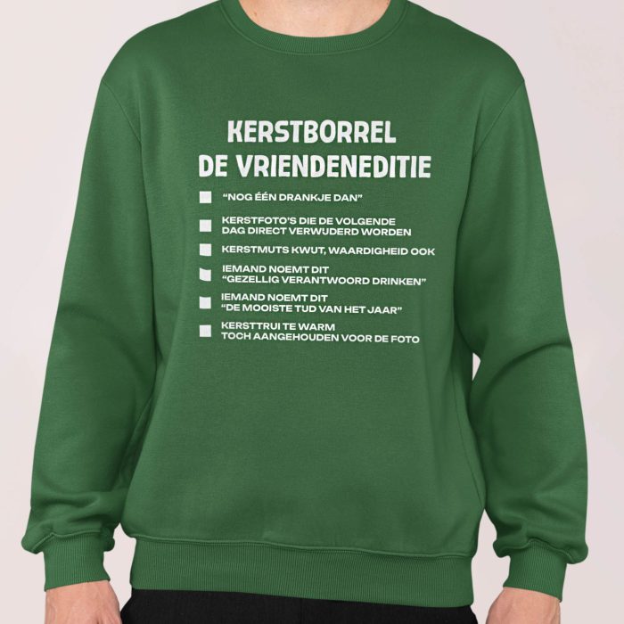 Kerst Trui Groen Kerstborrel - vriendeneditie