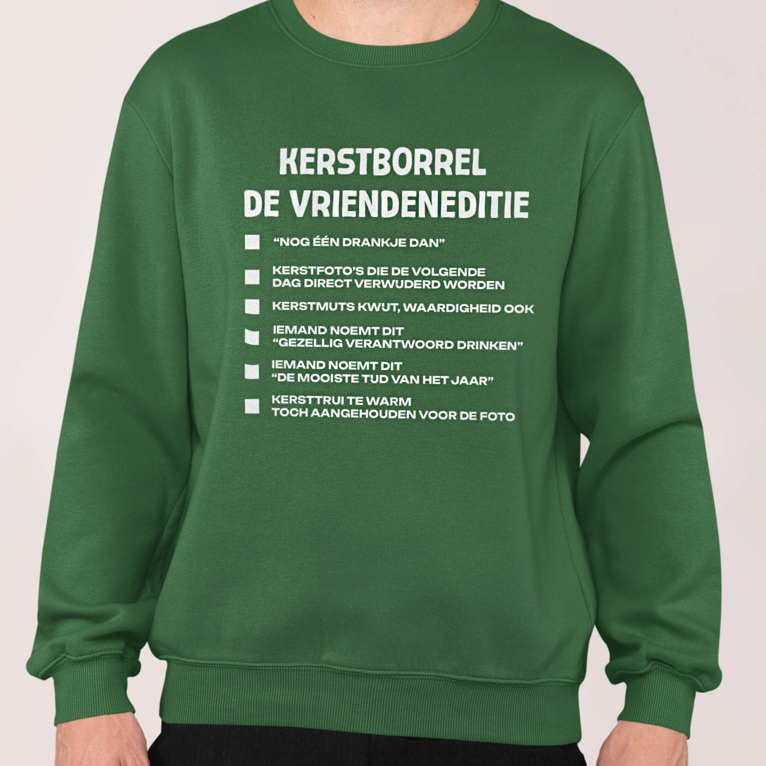 Kerst Trui Groen Kerstborrel - vriendeneditie