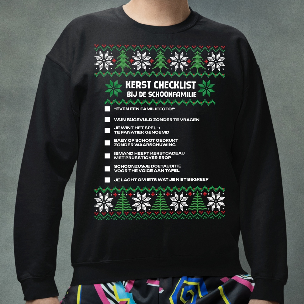 Kersttrui Zwart Schoonfamilie V2