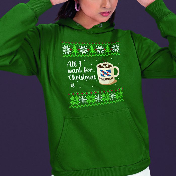 Foute Kerst Hoodie Groen All I Want For Christmas Is Poeiermolke - Afbeelding 2