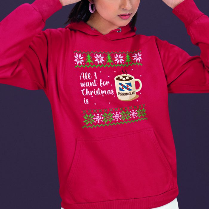 Foute Kerst Hoodie Rood All I Want For Christmas Is Poeiermolke - Afbeelding 2