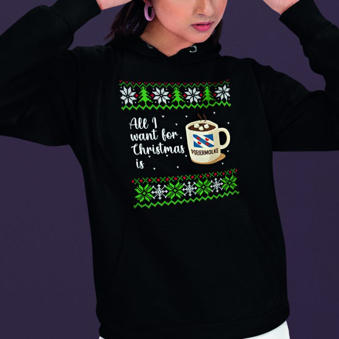 Foute Kerst Hoodie Zwart All I Want For Christmas Is Poeiermolke - Afbeelding 2