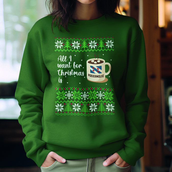 Foute Kersttrui Groen All I Want For Christmas Is Poeiermolke - Afbeelding 2
