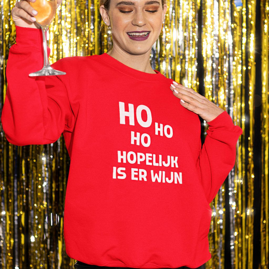 Dames Kerst Trui Rood Ho Ho Hopelijk Is Er Wijn