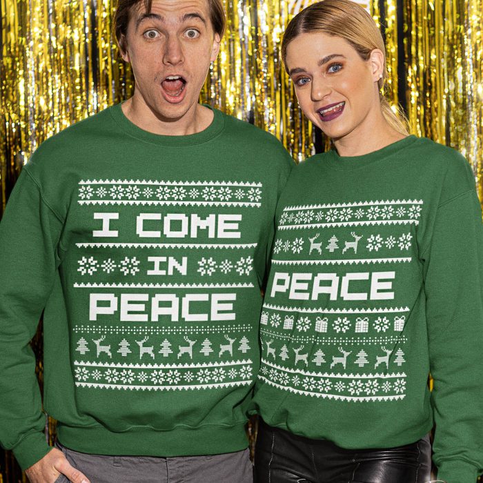 Foute Koppel Kerst Trui Groen I Come In Peace | Peace